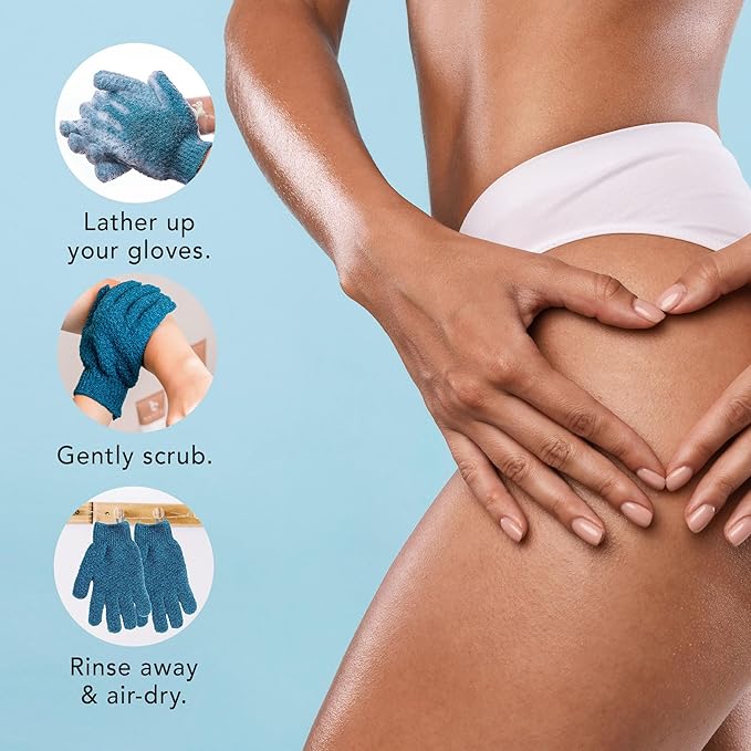 Exfoliating Glove (4 pcs, 2 Pairs) - Medium Shower Gloves for Body Scrub, Exfoliates & Removes Dead Skin, Stocking Stuffers for Women and Men