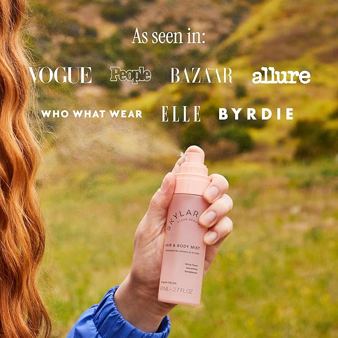 Skylar Peach Fields Hair & Body Mist | Hypoallergenic & Clean Fragrance | Vegan, Cruelty Free, and Safe For Sensitive Skin | 80 ML, 2.7 Fl Oz