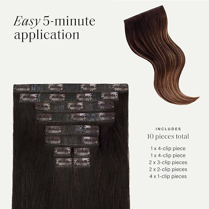 Luxy 100% Remy Human Hair - Seamless Clip-In Hair Extensions - Multi-Dimensional Color for Natural Blending, Adds Volume & Length 160 grams 16" Mocha Brown Balayage