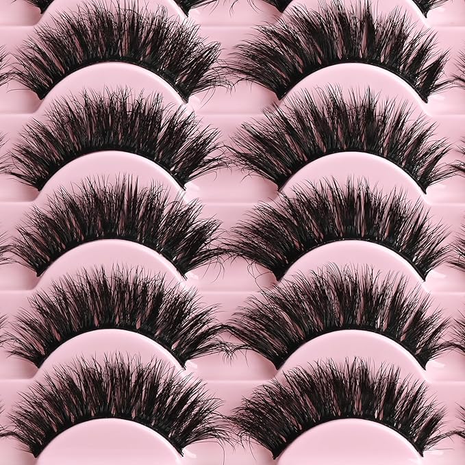 Lashes Wispy False Eyelashes Natural Fake Mink Lash Strips Cat Eye Eyelash Strip 14 Pairs Eye Lash Pack Lightweight Fluffy Cateye Lashes Soft Band 10-15mm Wispies Easy Eyelashes Natural Look