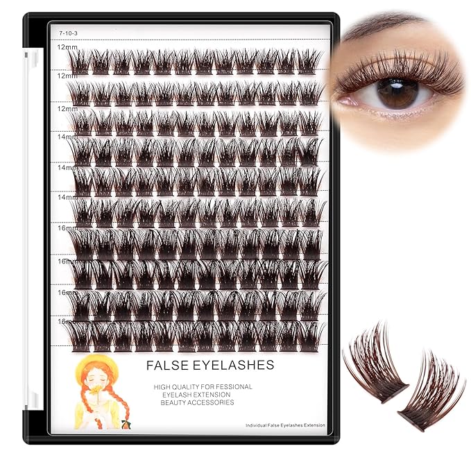 Bodermincer Lash Clusters D Curl Black/Brown/Colored Lashes 10-12-14/12-14-16/16-18-20mm Mixed Lash Clusters Kit For Beginner (M01-Black Brown-14-16-18-20mm MIX)