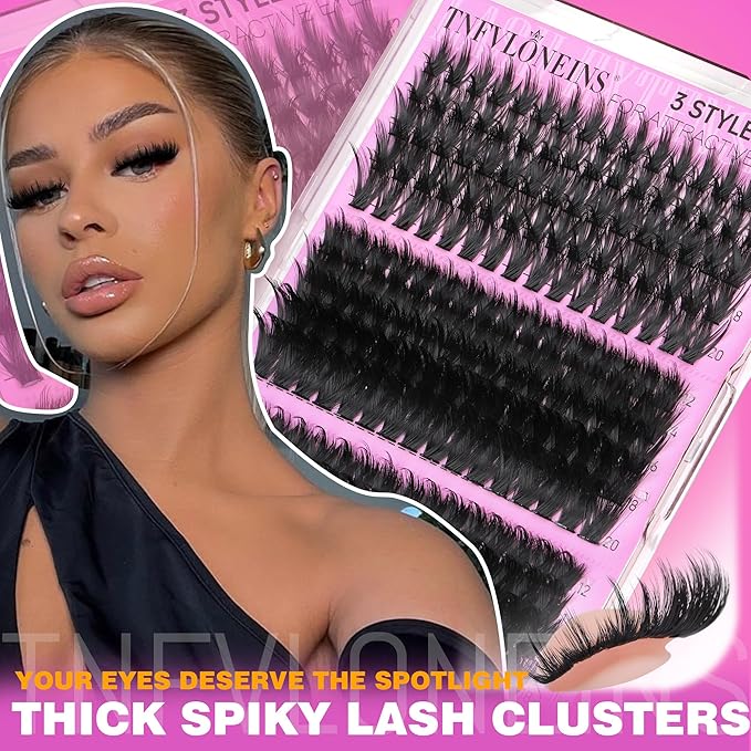 TNFVLONEINS Mink Lash Clusters with Spikes Thick Cluster Eyelash Extensions 3 Styles D-Curly Eyelash Clusters Volume Individual Lashes Fairy Lashes Clusters (240PCS 160D+200D+300D)