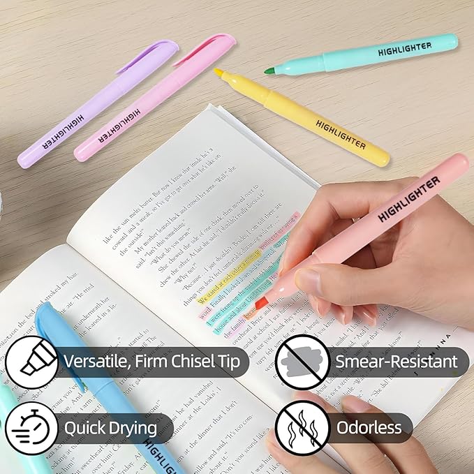 Highlighters Assorted Colors, Chisel Tip, 12 Pack Bible Highlighters No Bleed, Quick Dry, Pastel Highlighter for School Teacher Students, Classroom Must Have, Back to School Supplies