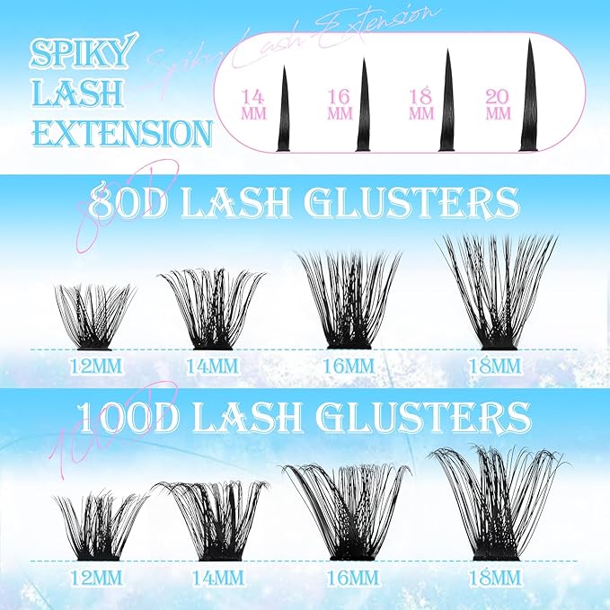 Lash Clusters Spikes Eyelash Clusters with Spiky Cluster 14-20mm Fluffy Volume 80D 100D Individual Lashes Lash Extensions Wispy D Curl Manga Natural Cluster Anime Eyelash Extensions