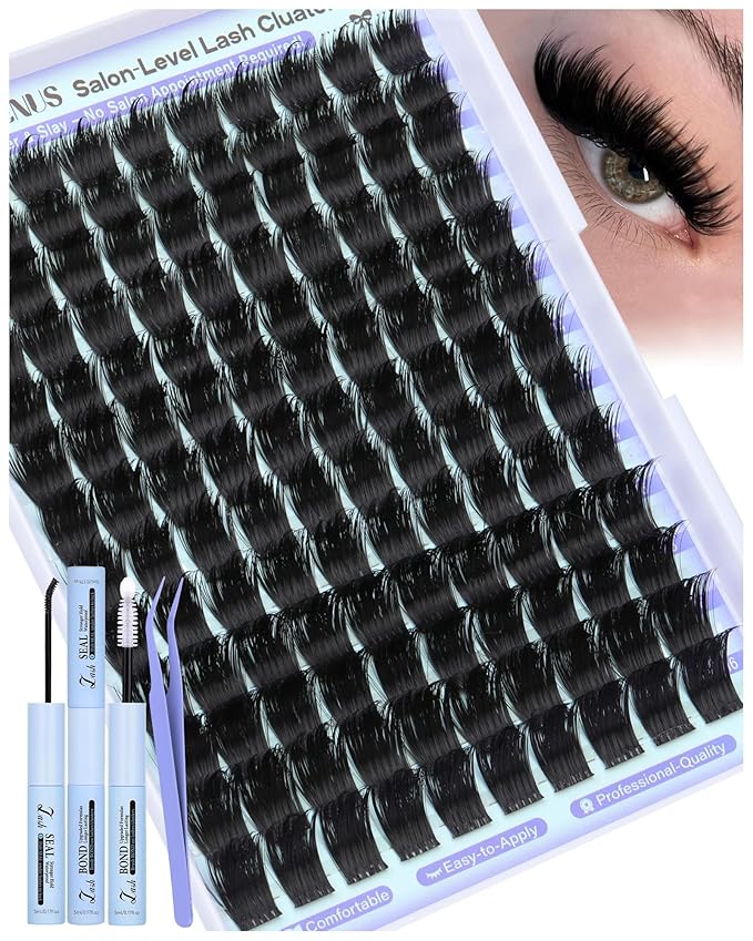 Salon-Like Lash Clusters Kit With Spikes DIY Eyelash Clusters D Curve Spiky Full Cluster Eyelash Extensions Kit Individual Lashes Cluster Kit (10-16mm 130Pcs)