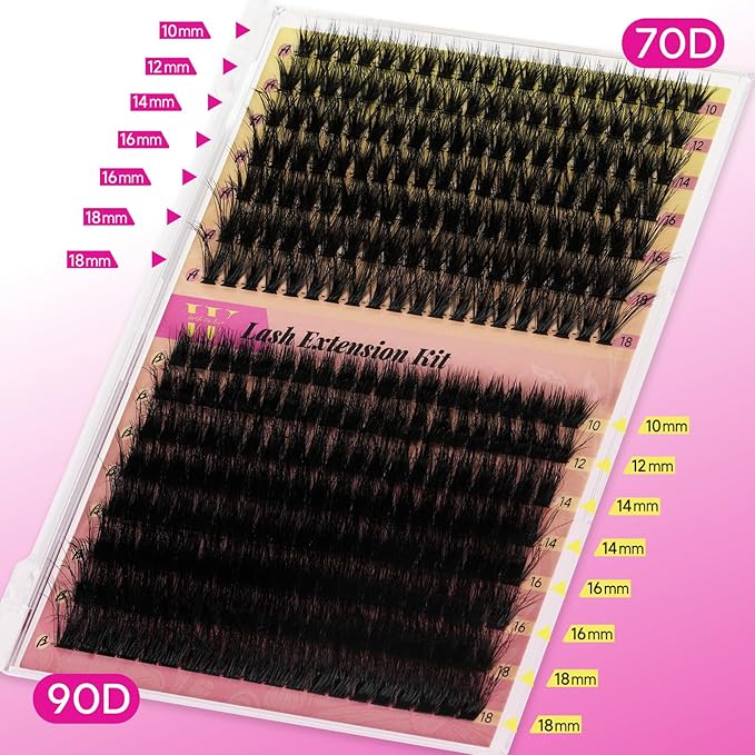 Eyelash Extension Kit 300Pcs 7090D DIY Individual Lashes Clusters With Bond, Seal, Remover, Applicator Tool for False Eyelash At Home (D-Mix10-18mm,20)
