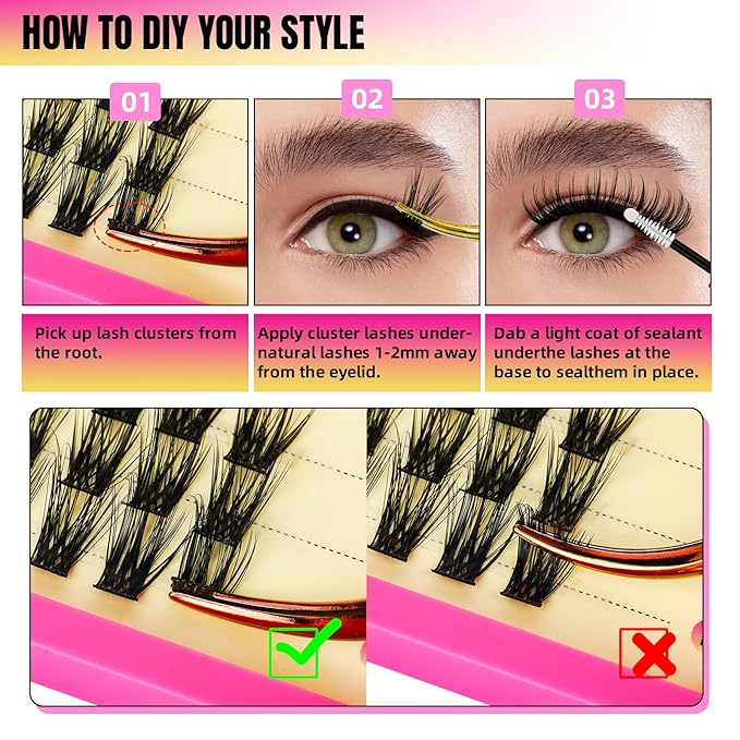 Lash Clusters 72Pcs Cluster Lashes D Curl Cluster Eyelash Extensions Mix10-16mm Individual Eyelashes Clusters Wispy DIY Eyelash Extension Thin Band For Makeup at Home by W(Baby,D-Mix10-16mm）