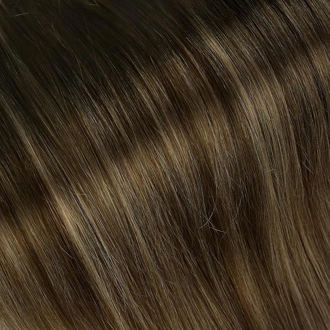 Full Shine Utip Human Hair Extensions 18 Inch 50 Grams Dark Brown Ombre to Brown Highlight Blonde Keratin Tip Hair Extensions Human Hair Straight Natural Extensions add Length