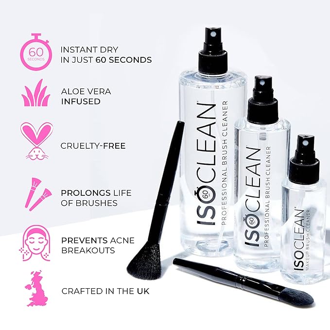 ISOCLEAN Professional Brush Cleaner 4 fl oz - Spray Top Makeup Brush Cleaner for Cosmetic Tools, Cleans Bristles, Scented No-Rinse Formula Dries in 60 Seconds, Vegan, Not Tested on Animals