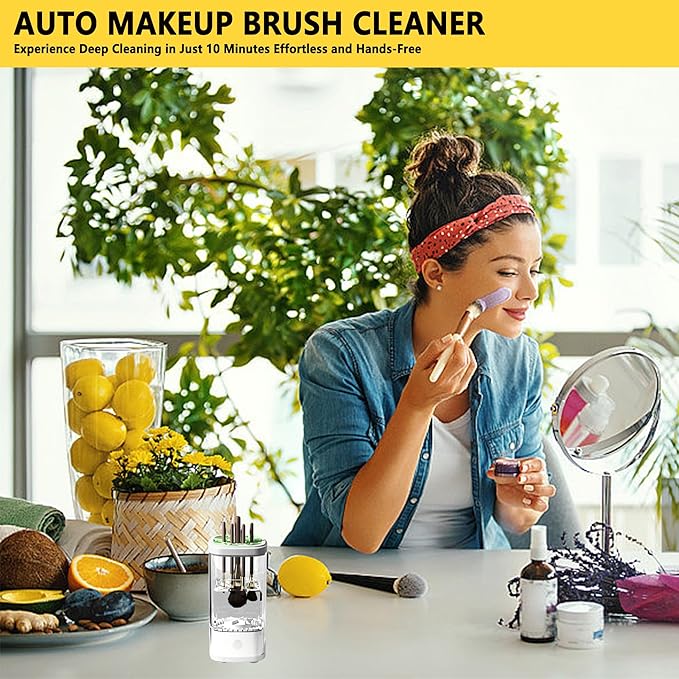 Electric Makeup Brush Cleaner Machine, Rechargeable Spinning Makeup Brush Cleaner, Automatic Cosmetic Brush Cleaner Machine For All Size Makeup Brushes, Makeup Brush Cleaner with Mat
