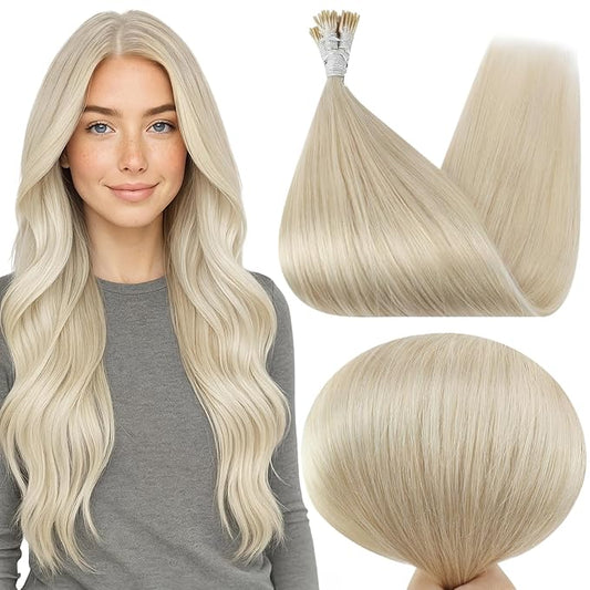Full Shine I Tip Hair Extensions Real Human Hair 20 Inch 40 Grams Color 1000 Light Blonde Cold Fusion Hair Extensions Human Hair Natural Long Remy Hair add Length
