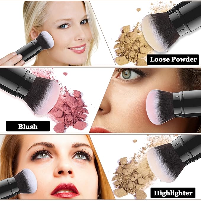 Falliny Retractable Kabuki Makeup Brush, Travel Face Blush Brush, Portable Powder Foundation Sunscreen Brush with Cover for Blush, Bronzer, Buffing, Highlighter Flawless Powder Cosmetics
