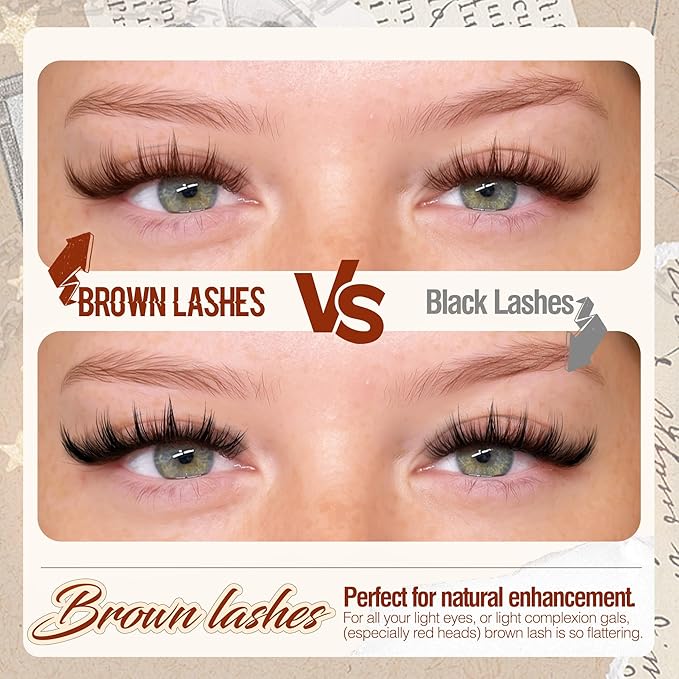 Anime Cluster Lashes Brown Cluster Eyelash Extensions Fairy Eyelash Clusters Wispy Lash Clusters Dark Brown Individual Lash C-Curly Lash Extension Spiky Manga DIY Eyelashes Pack (108Pcs, 10-16MM)