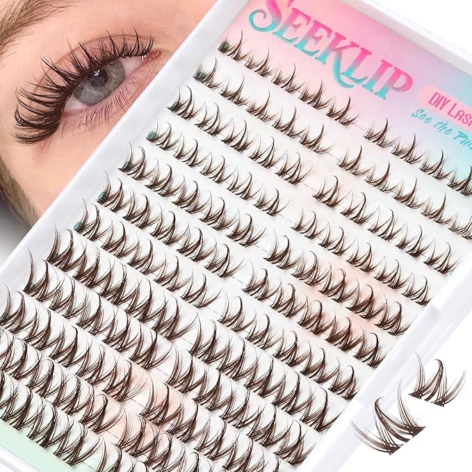 Lash Clusters Brown Manga Lash Clusters Spiky Doll Individual Lashes 120Pcs D Curl 8-16MM Doe Eyed Cluster Eyelash Extensions with Clear Band for DIY at Home (Narcissus-Brown)