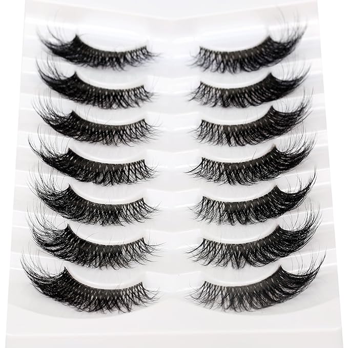 Pooplunch False Eyelashes Cat Eye Look Clear Band Wispy Volume Dramatic Long 8D Faux Mink Lashes Fake Eyelash Strips 7 Pairs Pack