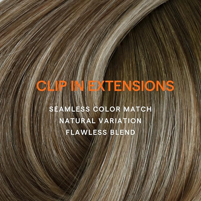 Full Shine Clip in Hair Extensions Balayage Invisible Hair Extensions Human Hair Balayage Medium Brown to Ash Brown Mix Light Blonde Double Weft Human Hair Clip in Extensions 18 Inch 7 Pcs 120 G