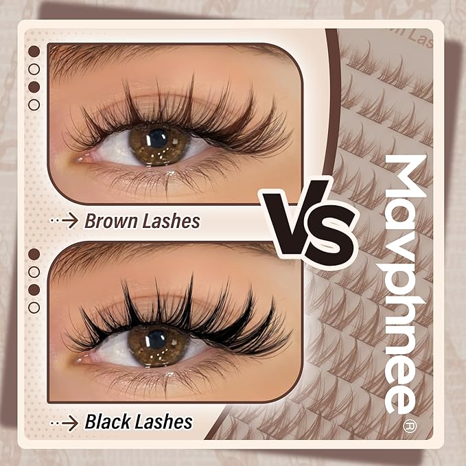 Mavphnee Brown Lash Clusters Kit Fairy Lash Extensions Kit Anime Eyelash Clusters Spiky Cluster Eyelash Extensions Natural Manga Individual Lashes Kit with Bond and Seal Lash Glue Clear