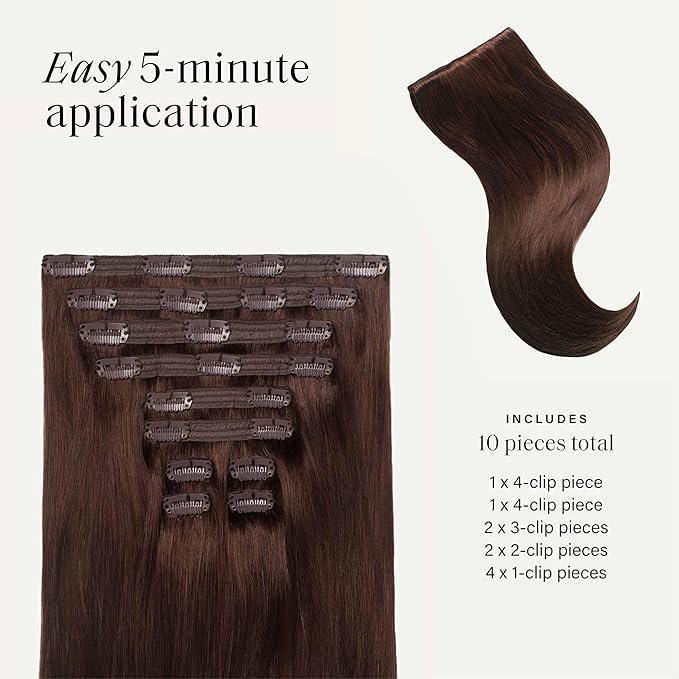 Luxy Hair 24" Chocolate Brown Classic Clip-In Hair Extensions (240 grams) 100% Remy Human Hair, Natural,Volume, 10-Piece Set, Blends Easily