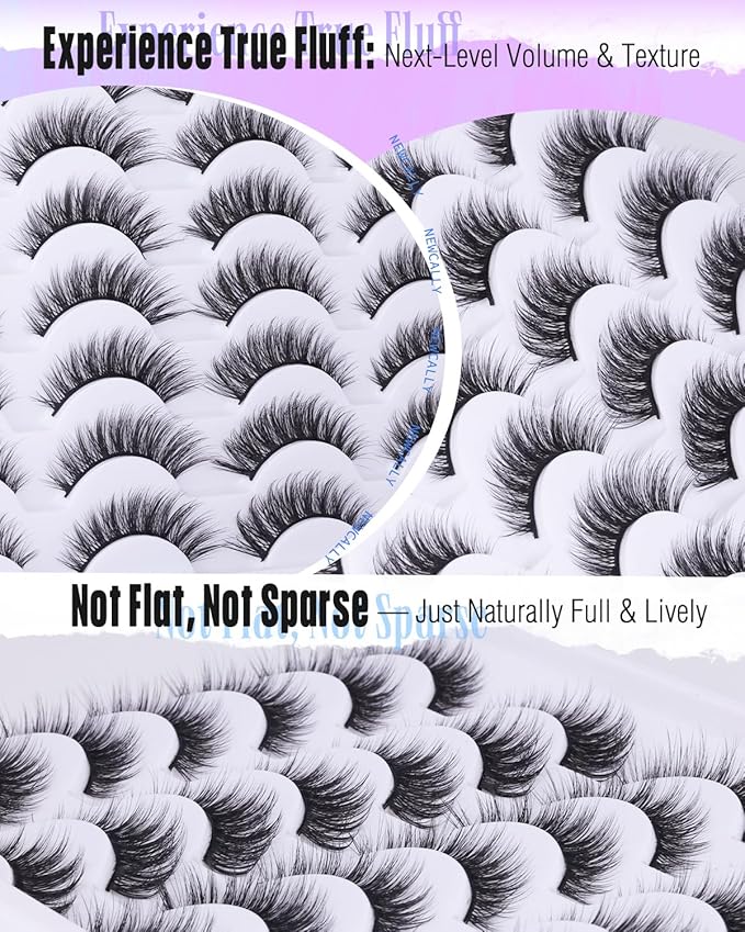 Newcally Lashes False Eyelashes Cat Eyes Wispy Natural Faux Mink Lashes 14 Pairs Pack Light Volume Short Fake Eye Lashes Multipack