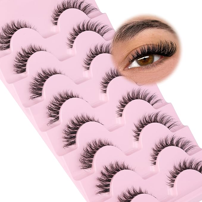False Eyelashes Fox Eye 8 Pairs Pack 40D Natural Look Fluffy Wispy Cat Eye Lashes Soft Faux Mink Lashes Lightweight D-Curl Clear Band Eyealshes by GVEFETIEE