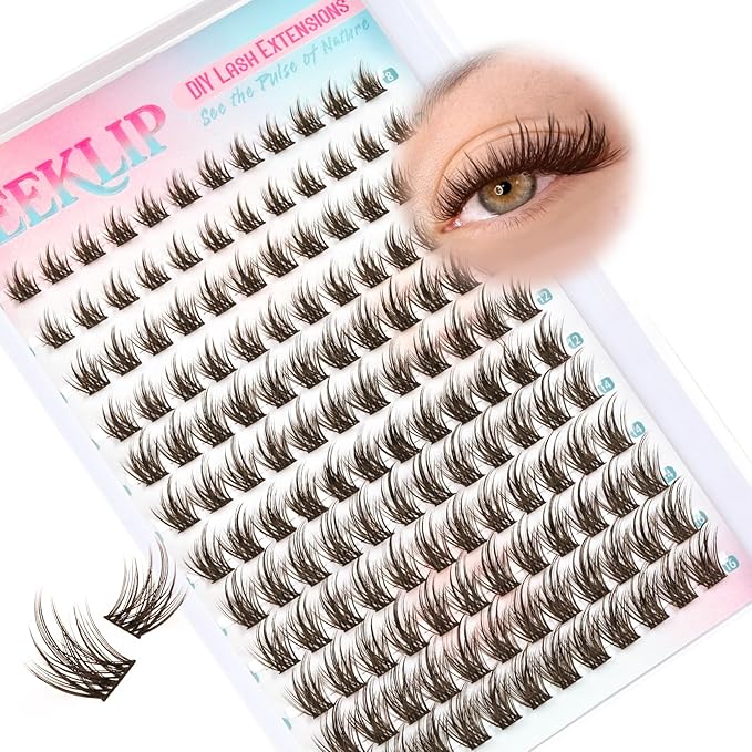 Lash Clusters Spiky Brown Manga Lash Clusters Looks Like Eyelash Extensions 144Pcs 8-16MM C Curl Doll Anime Cluser Lashes Thin Band Soft Doe Eyed Individual Lashes (Lavender-Brown)