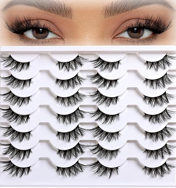 Half Lashes False Eyelashes Wispy Fake Lash Strips Natural Cat Eye Strip Eyelash Pack 14 Pairs Mink Half Lashes Cateye 7-15mm Half Eyelashes for Women