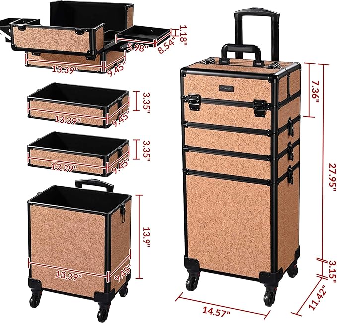 BYOOTIQUE Makeup Train Case Trolley w/Cube Case Cosmetic Organizer Rococo Orange