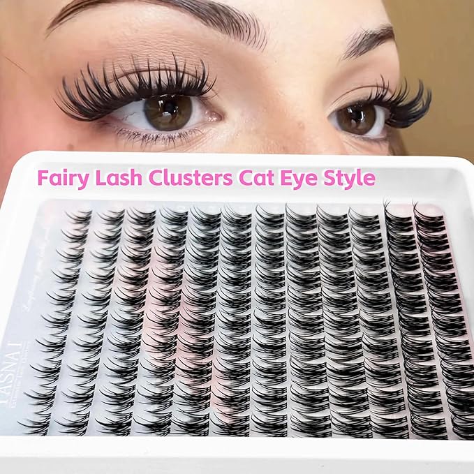 Natural Lash Clusters Fairy Wispy Manga Lash Extensions YASNAI Cluster C Curl Individual Lashes 10-18MM 120pcs, Spiky Anime Lashes Eye Lash Clusters Ultra-Thin Clear Lash Band