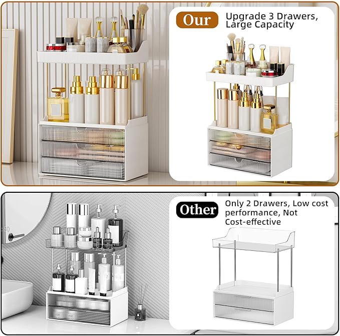 2 Sets Makeup Organizer – 5 Tier Bathroom Organizers and Storage, Versatile Perfume Vanity Organizer, Ideal for Cosmetic, Large Skincare, Face Mask, Office Supplies, Clear