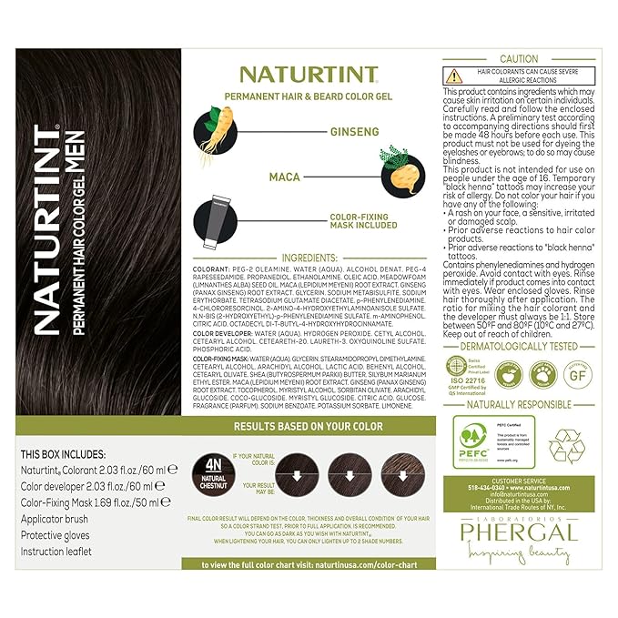 Naturtint Mens Permanent Hair Color for Hair Beard and Mustache (4N Men's Natural Chestnut)