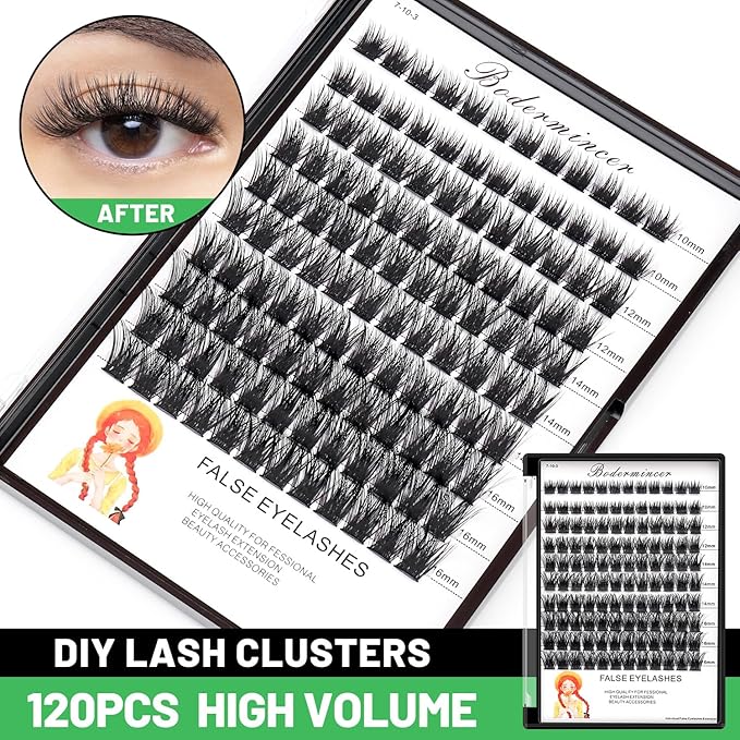 Bodermincer Lash Clusters D Curl Black/Brown/Colored Lashes 10-12-14/12-14-16/16-18-20mm Mixed Lash Clusters Kit For Beginner (B01-Black-12mm)