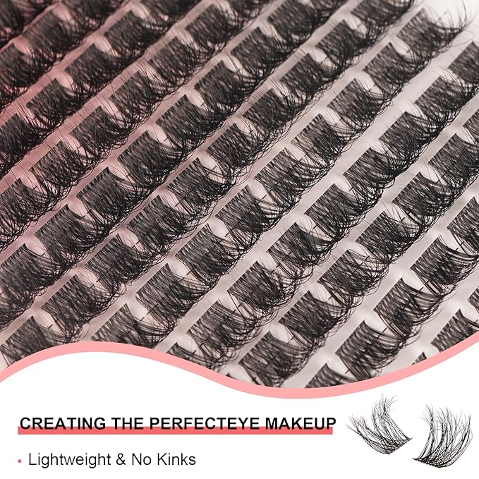 Lash Clusters Fluffy Cluster Eyelash Extensions 10-16mm Individual Lashes 140pcs Cluster Lashes Extension DIY Soft Wispy Eyelash Clusters with Clear Lashes Band Volume Lash Clusters (QB-10-16mm)