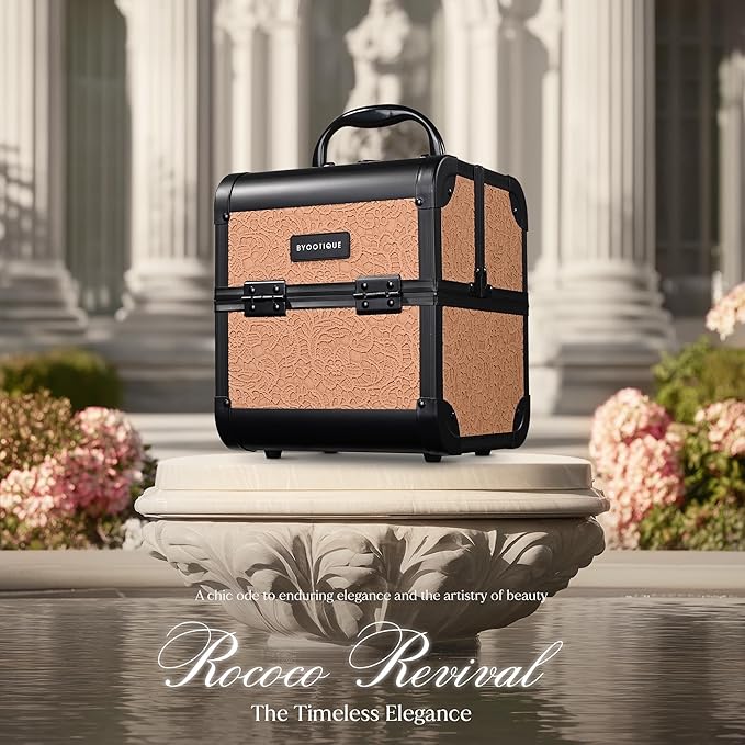 BYOOTIQUE Makeup Train Case Trolley w/Cube Case Cosmetic Organizer Rococo Orange