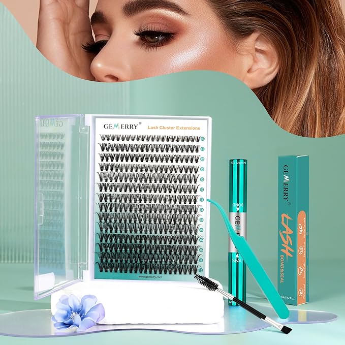 GEMERRY Fluffy Lash Extension Kit Thick Lash Clusters Kit Eyelash Clusters 280Pcs D Curl Eyelash Extension Kit With Lash Bond and Seal, Lash Tweezers, DIY Lash Extension(60P+80P-10-18mm)