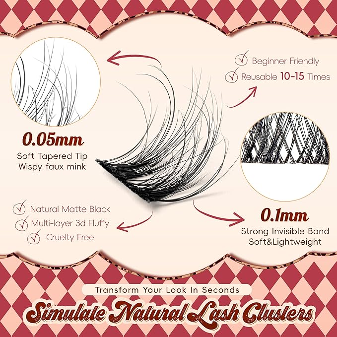 Lash Clusters 0.05mm PBT Fiber Eyelash Clusters, 0.1mm Superfine Invisiband D Curl Diy Lash Extension, 80pcs 8-16mm Individual Lashes Clusters Like Eyelash Extensions (Twilight-D-8-16Mix)