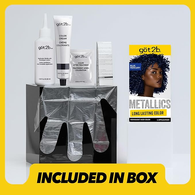 got2b Metallics Permanent Hair Dye, Blue Mercury M67, Hair Color for Women & Men, Formulated with Metallic-Shine Booster for Cool, Shimmering Tones, Lasts Up to 30 Washes, 1 Kit
