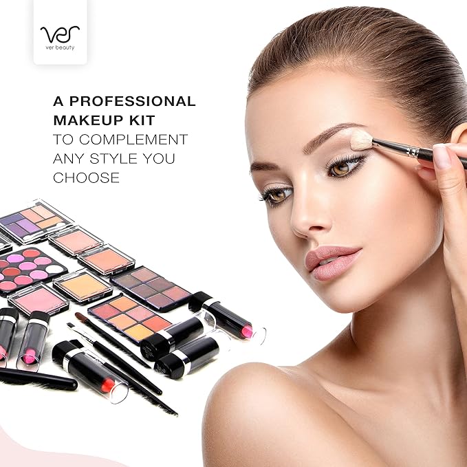 Ver Beauty Makeup Box with Travel Mirror - Professional Makeup Case w/ 2 Trays - Perfect Cosmetic Organizer Gift Set