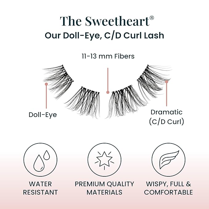 FlutterHabit Sweetheart Ready Set Starter Kit, DIY Eyelash Extensions, Lash Clusters for Women, Professional Quality At Home Eyelash Extension Kit, False Lashes, 3 Lash Sets, Lash Glue Included