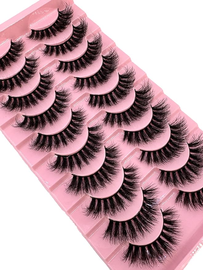 HBZGTLAD New 10 Pairs 3D Mink Lashes False Eyelashes Handmade Wispy Fluffy Long Lashes Natural Eye Makeup Tools Eye Lashes (7-4)