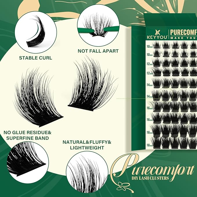 KEYYOU Lash Clusters 120pcs Eyelash Clusters 10-18mix D Curl Cluster Lashes Thick Super Soft Wispy DIY Eyelash Extension at Home(PC01-D-10-18MIX)