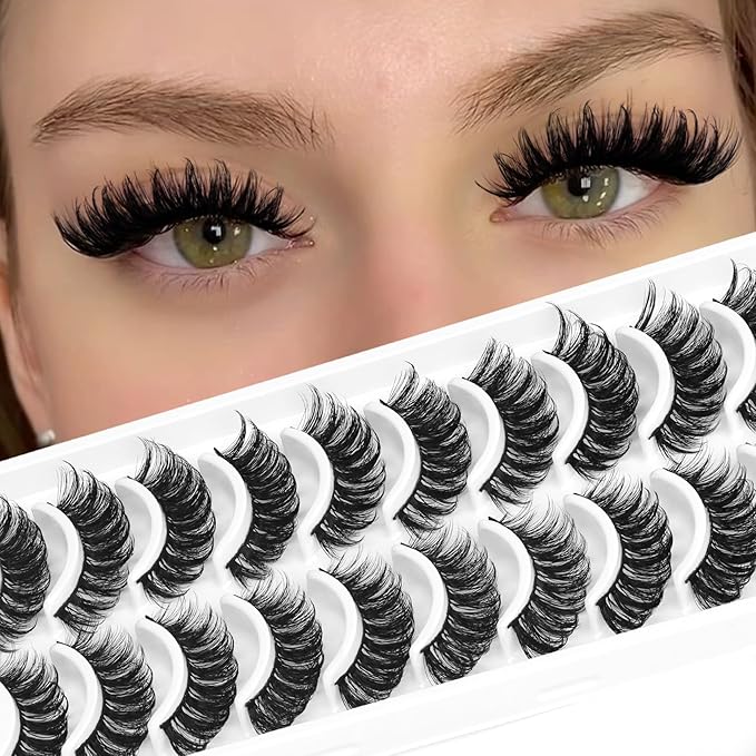 Ahrikiss Faux Mink Lashes Fluffy Russian Eyelashes 6D Volume False Eye Lashes that Look Like Extensions Thick Soft D Curl Fake Strip Lashes 10 Paris Pack(R3)