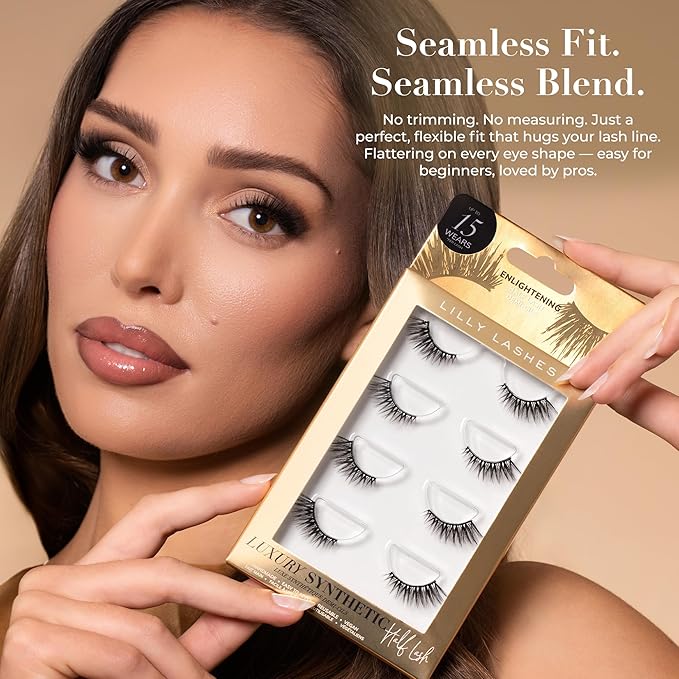 Lilly Lashes Luxury Synthetic Half Lashes (Pack of 4), False Eyelashes, Natural Looking Wispy Lash Strips, Multi-Pack Reusable Up To 15x, Eyelash Glue not Included (Enchanting)