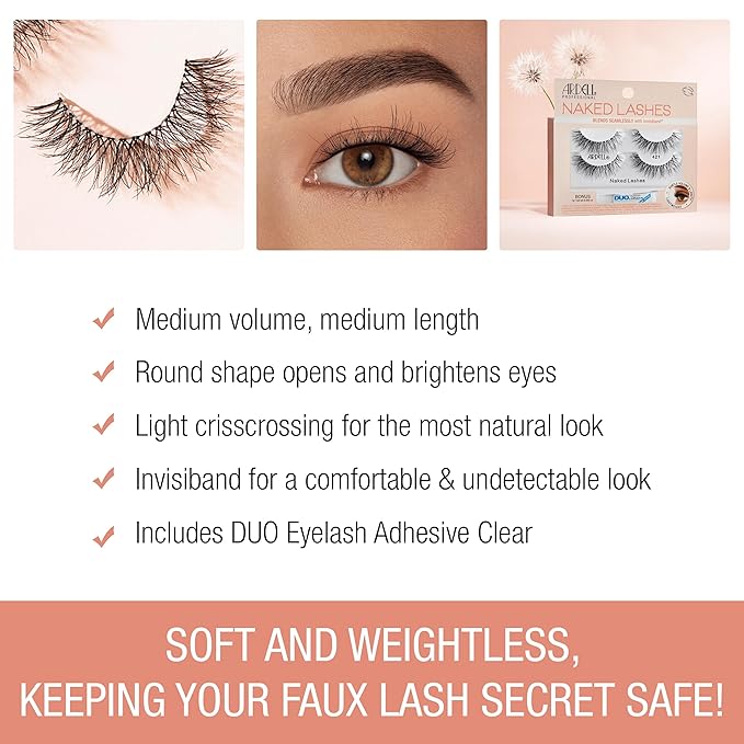 Ardell Naked Lashes 421, 2 Pairs with 1g DUO Pipette, 1 Set
