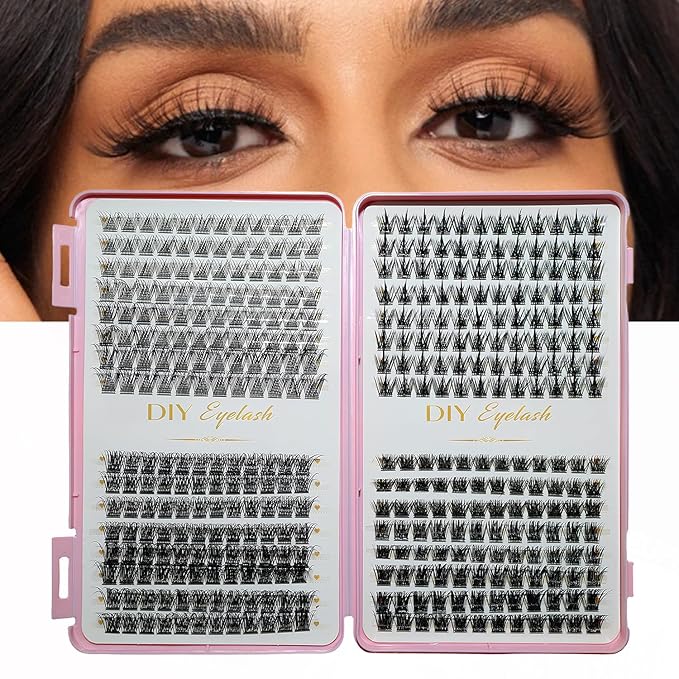 DIY Lash Clusters Kit Lash Extension Kit, 384pcs, D Curl, Natural Volume Lash Extensions Wispy Eyelash Clusters Individual Lashes Kit Faux mink fiber, 13#Black