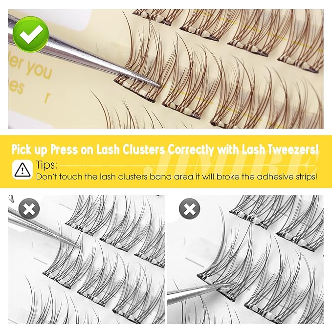 JIMIRE Brown Self-Adhesive Eyelashes Press on Lashes Clusters, Natural Look Pre-Glued Lash Clusters No Glue Needed Wispy 10-12MM Individual Lashes Brown Cluster Eyelash Extensions