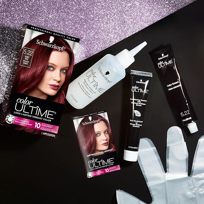 Schwarzkopf Color Ultime 5.22 Ruby Red Hair Dye, Permanent Intense Black with Diamond Brilliance, Fade-Resistant, Covers Grays, All Hair Textures