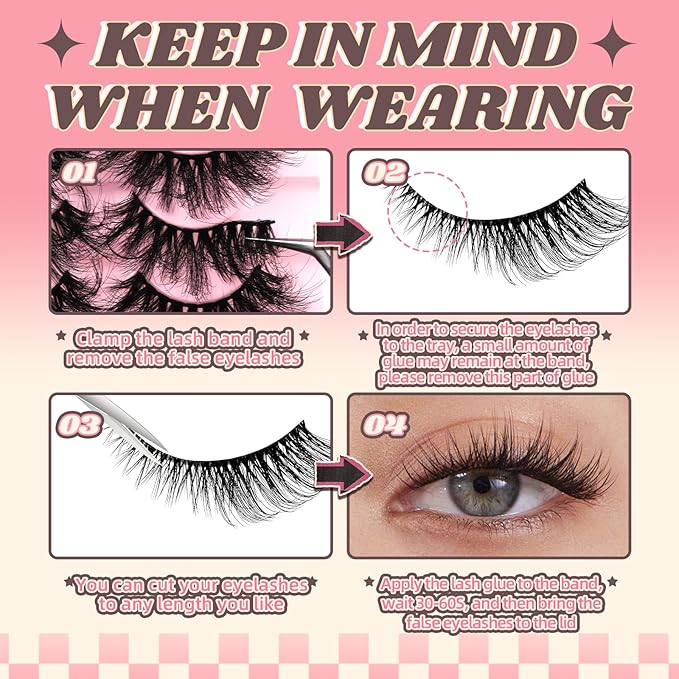 Natural Cat Eye Lashes Wispy False Eyelashes Thin Cotton Band Soft Mink Lashes Natural Eye Lashes Pack 10 Pairs by FADVAN-BY003