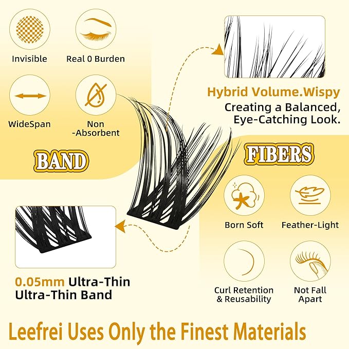 Eyelash Clusters 10-18mm Wispy Lash Clusters D Curl DIY Cluster Lash Extension Kit Individual Lashes Kit With Bond & Seal, Glue Remover, Tweezers(LF01 Lashes Set)