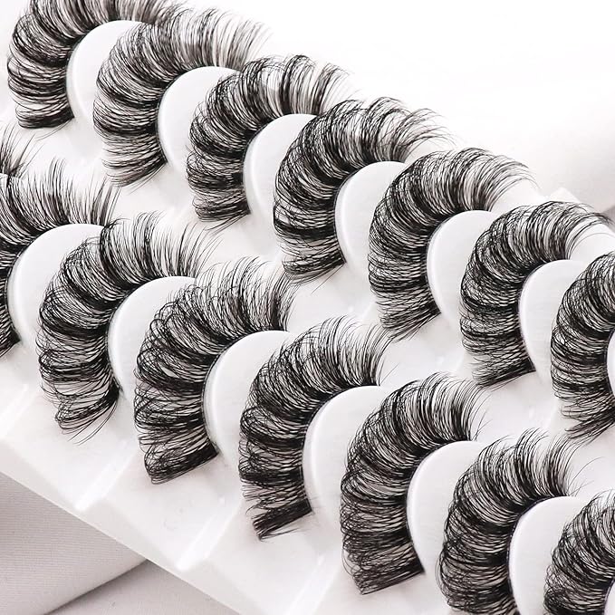 Veleasha Russian Strip Lashes with Clear Band Looks Like Eyelash Extensions D Curl Lash Strips 10 Pairs Pack (DT07)