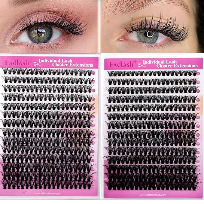 FADLASH Lash Clusters Wispy Eyelash Clusters 30D+40D Natural D Curl Clusters Eyelash Extensions 8-16mm Individual Lashes DIY at Home 560Pcs Lash Extensions